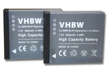 Set de 2 batteries 600mAh (7.2V) avec puce pour appareil photo Panasonic Lumix DMC-GM1, DMC-GM1KS remplace DMW-BLH7, DMW-BLH7E, DMW-BLH7PP.