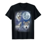 3 Wolves Howling at the Moon | Howling At Space Wolf Magic T-Shirt