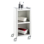 Meuble rangement salle de bain, cuisine, bureau.desserte à roulettes. style scandinave, 42 x 31 x 82 cm., blanc-inox, louise Don Hierro