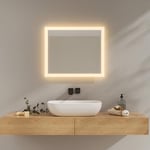 EMKE Miroir de Salle de Bain avec lumière LED 50 x 60 cm, 3000 K/6500 K, Miroir de Salle de Bain LED, Anti-buée, Interrupteur à Levier, IP44, Miroir de Salle de Bain économique, Fonction de mémoire