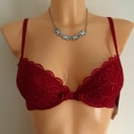 Chantelle Passionata Bra Glamorous Size 32B Red Lace Push Up Plunge 5322