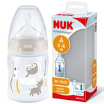 NUK First Choice+ Baby Bottle| 0-6 Months | Temperature Control | Anti Colic Vent | 150 ml | BPA-Free | Silicone Teat | Safari (Beige)