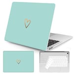 Vozehui Compatible with Macbook Air 13 Inch Case 2020 2019 2018 Release A1932 A2179 M1 A2337 Touch ID, Gold&Cute Heart Pattern Plastic Hard Shell Case with Keyboard Cover,Mint Green