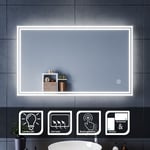 Sirhona - Miroir led De salle de bains - Avec éclairage led - Cosmétiques Mural - Lumière Illumination - Commande par Effleurement - 100x60 cm