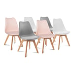 Lot de 6 chaises scandinaves sara mix color pastel rose x2, gris clair x2 et blanc x2 - Multicolore