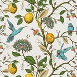 Ineasicer Papier Peint Fleuri Vintage Tropical Jungle Aquarelle Citron Feuillage Vert Oiseaux Bleu Papier Adhesif pour Meuble Papier Decoratif