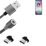 Magnetic charging cable for Oppo Reno6 Z 5G with USB type C and Micro-USB connec