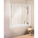 Pare-baignoire intégral coulissant en niche, paroi de baignoire Schulte 2 volets, verre transparent, encadrement blanc, 150 x 150 cm