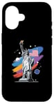 Coque pour iPhone 16 Statue de la Liberté USA tenant une torche flamboyante avec des plantes