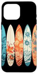 Coque pour iPhone 16 Pro Max Planche de surf tropicale colorée Art Hibiscus Beach Vibes