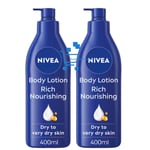 2 x NIVEA Rich Nourishing Body Lotion 400ml Rich 72H Hydration for Dry Skin