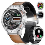 LIGE Montre Connectée Homme avec Appels Bluetooth, 1.43" AMOLED Militaire Smartwatch avec Torche LED Fréquence Cardiaque SpO2 Moniteur de Sommeil IP68 Étanche Fitness Tracker pour Android iOS