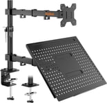 Support Ecran Pc Avec Plateau Pour Pc Portable Pour Moniteur De 13 À 32 Pouces Et Ordinateur Portable Jusqu'À 16"", Support Pc Portable Ergonomique Pivotant Et Rotation, 2 Options De Montage