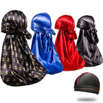 4PCS Silky Durags for Men 360 Waves, Designer Do Rag, Award 1 Wave Cap, S-Money BRB 4pcs, M