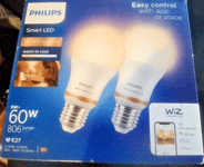 Philips Smart LED WiZ Connected E27 60W  Light Bulbs x2. Control with App/Voice.