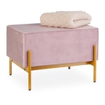 Relaxdays Banquette en Velours, Pieds en métal, HxLxP : 40x60x43 cm, Banc rembourré, Chambre, Salon, Rose