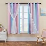 XiDi Blue Curtains for Bedroom, Blackout Curtain for Kids Room, Pink and Purple Curtain Double Layer Drapes 42 Inchs Long 52 inches Wide 1 Panel