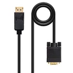 Câble convertisseur DisplayPort vers VGA, avec connecteurs mâles aux deux extrémités, couleur noire, longueur de 5 mètres, idéal pour connecter des appareils avec sortie DP à des écrans avec entrée