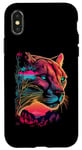 Coque pour iPhone X/XS Silhouette de Cougar vintage avec coucher de soleil de montagne rétro