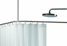 Spirella, Barre tringle pour rideau de douche d'angle à fixer en Inox, Modèle SLIM, support plafond & anneaux rideaux inclus, Adapté à tous les Rideaux, 170x75cm, Chromé