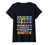 Womens Back To School Funny Teacher We Are Like a Box of Crayons V-Neck T-Shirt