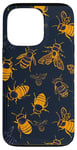 Coque pour iPhone 13 Pro Coque de téléphone motif géométrique bleu avec abeilles sur noir