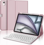 Étui Avec Clavier Pour Ipad Air 11"" (M2) 2024, Clavier Azerty Français Pour Ipad Air 6e 11"" Gen, Clavier Bluetooth Amovible Sans Fil,Rose Clair