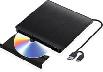 Lecteur Cd/Dvd Externe Usb 3.0 Et Type C Portable Dvd-Rw Graveur Cd,Plug And Play Pour Pc,Laptop,Desktops,Windows 10/8/7/Xp/Vista/Linux/Mac Os