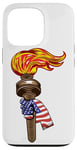 Coque pour iPhone 13 Pro Drapeau américain et torche 4 juillet patriotique américain