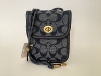 New Coach ‘Turnlock Pouch 10’ Small Blue Signature Chambray & Leather Bag