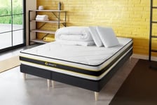 Pack sommier tapissier matelas  Ressorts ensachés et mémoire de forme avec couette et orei