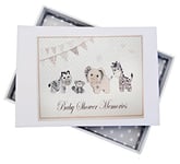 White Cotton Cards Baby Shower Memories, Mini Photo Album, Silver Toys, Animals, Board, 12.5 x 17.5 x 2.5 cm