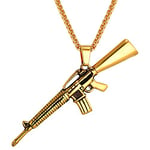 U7 Collier Fusil M16 Pendentif Cool Plaqué Or 18K Chaîne 3mm/55+5cm Ajsutable Bijoux Doré Moderne pour Homme Garçon Hip Hop Style Cadeau des Anniversaire Fêtes