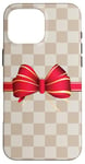 Coque pour iPhone 16 Pro Max Vanilla White Coffee Red Bow Checkered classic pattern