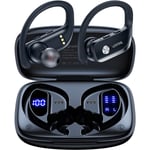 Trådlösa öronsnäckor Bluetooth-hörlurar Sport-hörlurar med Over-Ear-snäckor med öronsnäckor Inbyggd mikrofon Headset för träning Svart