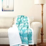 Lush Decor Elephant Parade Sherpa Couvre-lit, 152,4 x 127 cm, Aqua