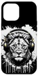 iPhone 12 Pro Max Lion with Headphones Retro Paint Splash Music Lover Graphic Case