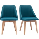 Miliboo - Chaises scandinaves en tissu bleu canard et bois clair (lot de 2) higgins