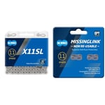 KMC X11SL 11 Speed Chain, Silver, 118 Link & 11 Speed EPT Non Re-Usable MissingLinks, Dark Silver, 2 Pairs