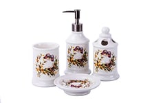 GMMH Maison de Campagne Vintage badset Papillons Salle de Bain Set d'accessoires Distributeur de Savon Brosse WC Céramique (Lot de 4)