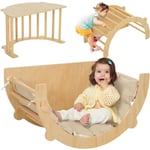 Aiyaplay - Ensemble d'escalade en bois 3 en 1 - arche, bascule, table - coussin inclus - panneaux bois pin