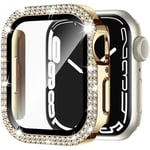 Bling Glass+ skydd för Apple Watch Case 45mm 41mm 40mm 44mm 42mm 38mm Diamant stötfångare+skärmskydd iwatch series 7 9 8 5 6 SE C guld C gold C gold 41mm Series 7 8 9