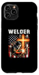 Coque pour iPhone 11 Pro Soudeur Drapeau Américain Soudage Foi Croix Chrétienne Religieuse