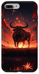 Coque pour iPhone 7 Plus/8 Plus Bull bison rouge vif coucher de soleil, étoiles de nuit lune fleurs #4