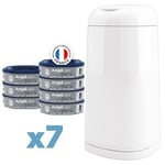 Angelcare - Pack Poubelle à Couche Dress Up laquée Blanc + 7 recharges anti-odeurs grande capacité fabriquées en France