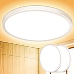 OUILA 3000K Plafonnier LED, Ø22cm 18W Plafonnier Plafond LED Etanche IP44 1600LM Moderne Rond Plafonnier Luminaire pour Salon, Chambre, Cuisine, Balcon, Couloir, Salle de Bain(Paquet de 2)