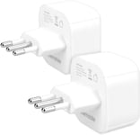 2x Italien Reseadapter - Typ F Schuko Adapter till Typ L vägguttag - För resor till Italien Paraguay Uruguay Alb[J332]