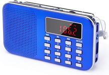 J-908 Poste Radio Portable AM/FM, Petite Radio Portable Rechargeable avec Batterie Rechargeable de 1200mAh, Transistor Radio avec éClairage de Secours, Mini USB/SD/AUX (Bleu)