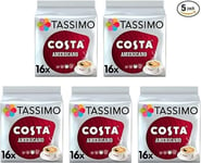 Tassimo Costa Americano Coffee Pods x16 (Pack of 5, Total 80 Drinks) 720 gms