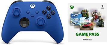Xbox Manette Bleue Sans fil - Shock Blue & Abonnement Game Pass Ultimate | 3 Mois Win 10 PC - Code jeu à télécharger